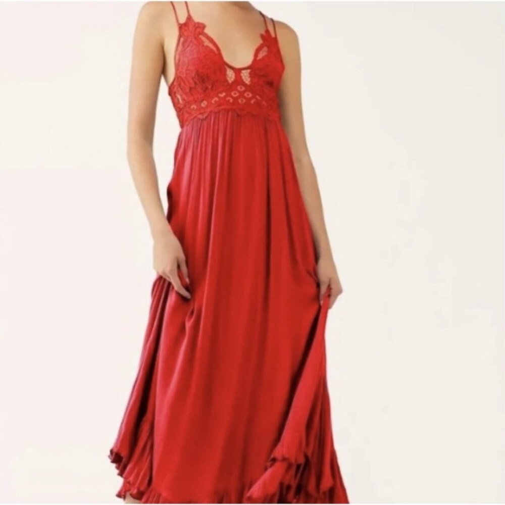 Free People Slip Dress Women Size XL Bright Red Adella Boho EUC - Picture 5 of 8